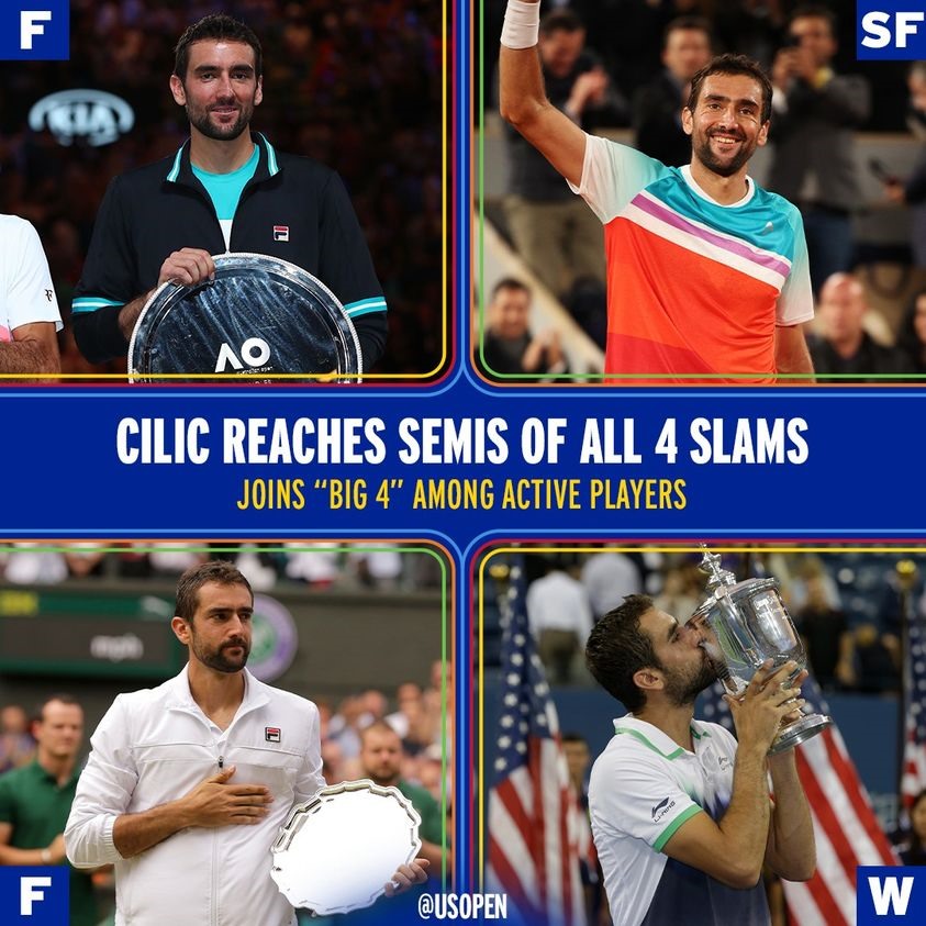 Cilic trở thành tay vợt thứ năm trong lịch sử vào bán kết 4 giải Grand Slam. Ảnh: Twitter