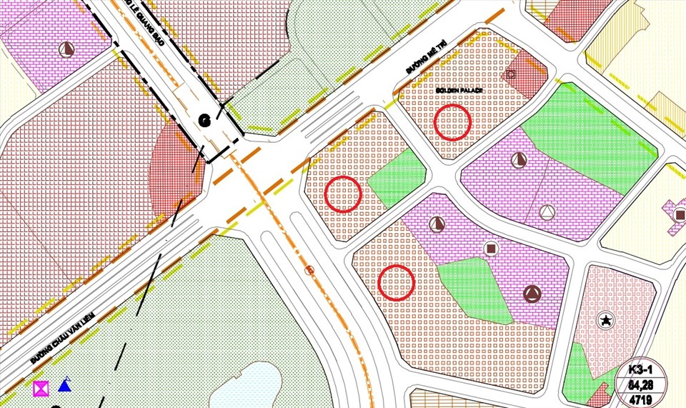 3 khu đất lớn (khoanh tròn màu đỏ) được quy hoạch làm đất khách sạn, trung tâm thương mại ngay cạnh trụ sở Bộ Ngoại giao. Ảnh: P.K