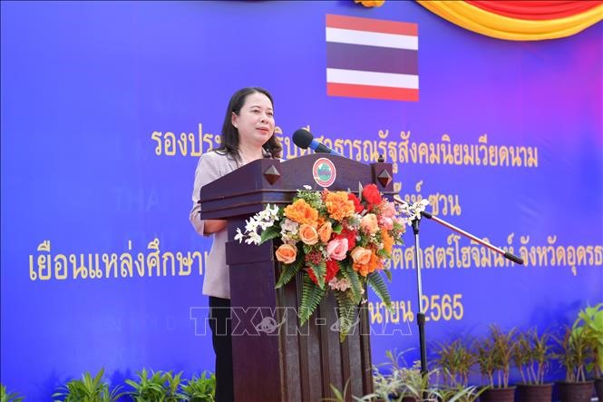 Phó Chủ tịch nước Võ Thị Ánh Xuân phát biểu tại khu di tích Chủ tịch Hồ Chí Minh. Ảnh: TTXVN