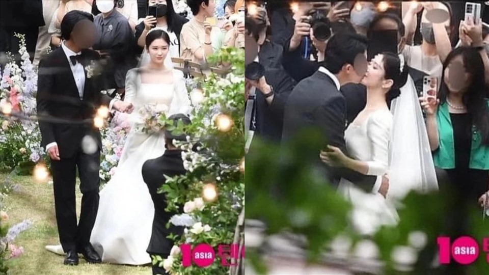 Một số khoảnh khắc trong hôn lễ được khách mời đăng tải. Chồng của Jang Nara có nhiều cao nổi bật, được nhận xét là điển trai, theo tiết lộ của khách và anh trai cô dâu. Ảnh: Instagram.
