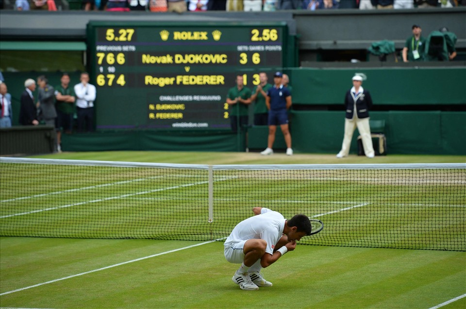 Đến thời điểm này, tay vợt 36 tuổi đã có 7 lần ăn cỏ sau các trận chung kết Wimbledon. Ảnh: Wimbledon