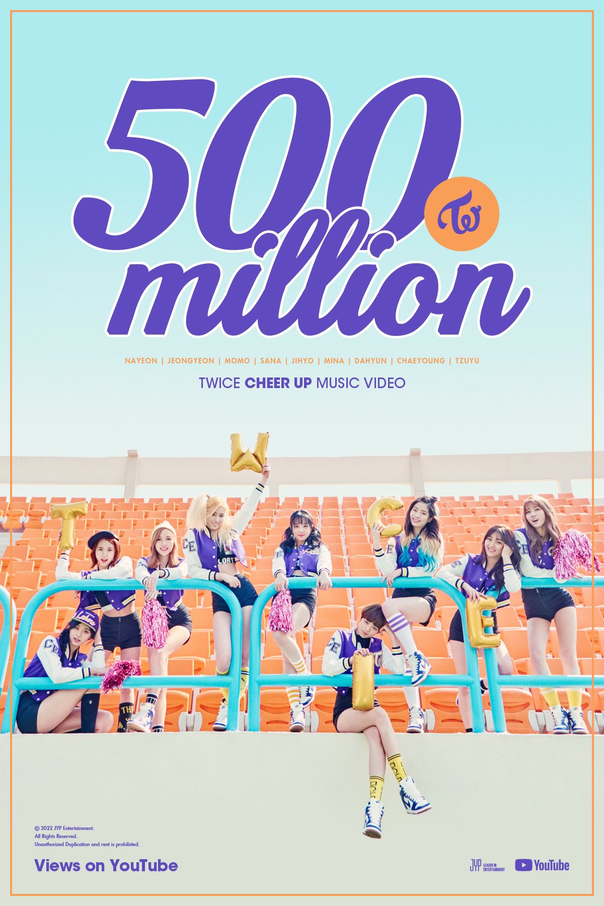 Poster chúc mừng MV “CHEER UP” của Twice đạt được cột mốc 500 triệu lượt xem trên Youtube. Ảnh: Twitter
