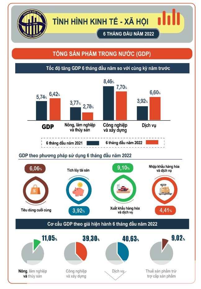 Tăng trưởng GDP 6 tháng năm 2022. Nguồn: TCTK