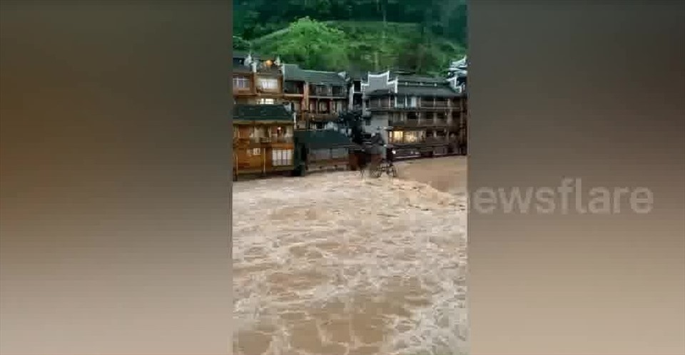 Some pictures of floods at Fenghuang Ancient Town in China.  Newsflare screenshot