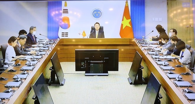 Tổng thống Yoon Suk-yeol bày tỏ vui mừng về sự phát triển vượt bậc của quan hệ Hàn Quốc - Việt Nam. Ảnh: TTXVN