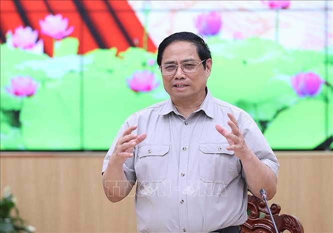 Thủ tướng Chính phủ Phạm Minh Chính phát biểu chỉ đạo tại buổi làm việc với Ban Thường vụ Thành ủy Cần Thơ. Ảnh: TTXVN.
