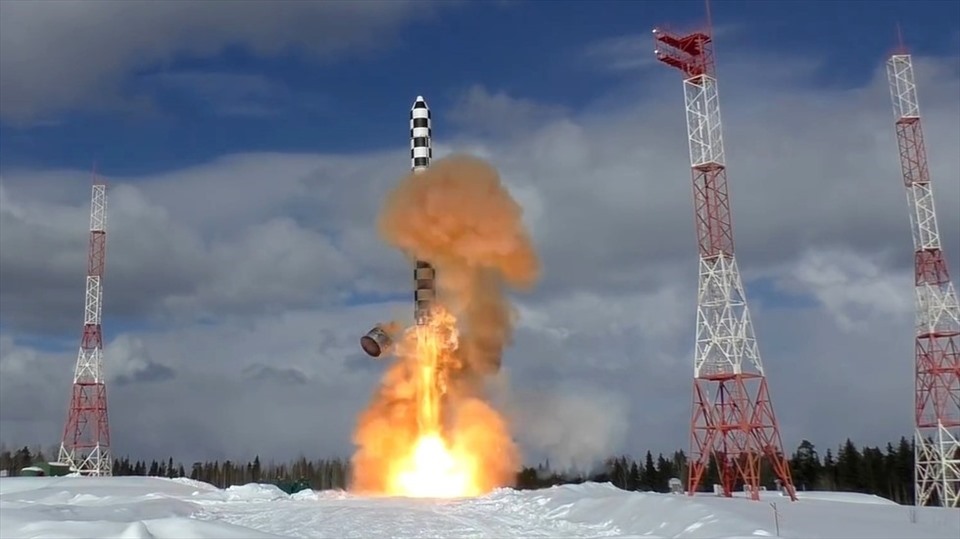 Nga phóng thử ICBM Sarmat hồi tháng 4.2022 Ảnh: Bộ Quốc phòng Nga