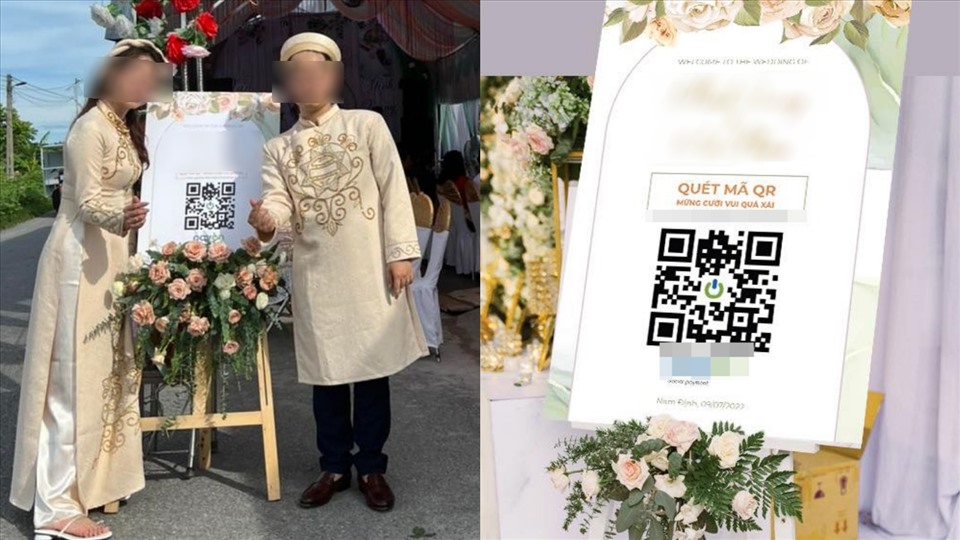 Cặp đôi in mã QR để “mừng cưới” online gây tranh cãi trên mạng xã hội. Ảnh: FBNV.