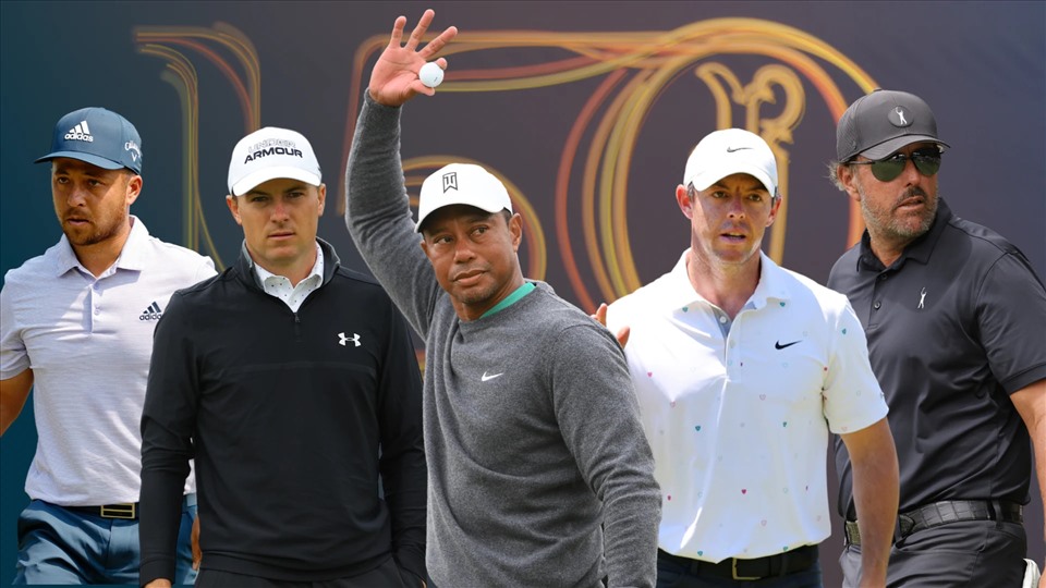 Tiger Woods (giữa) chỉ có 0,1% cơ hội giành danh hiệu tại St Andrews cuối tuần này. Ảnh: Golfchannel