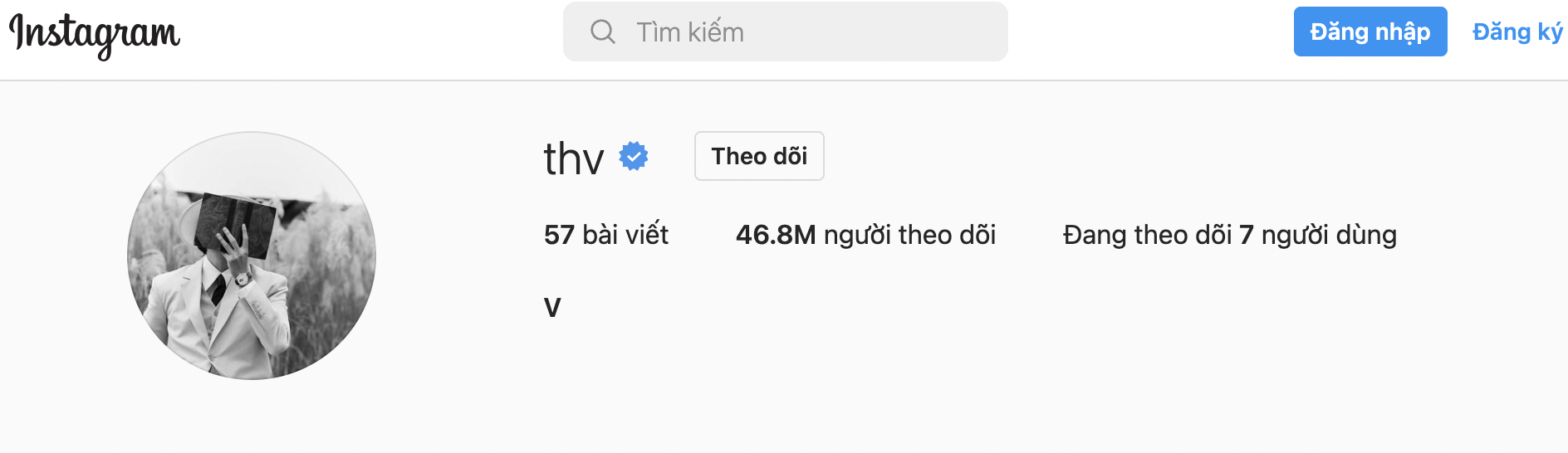 Hiện tại, tài khoản Instagram của V đã vượt mốc 46,8 triệu người theo dõi, cũng là nghệ được theo dõi nhiều nhất trên nền Instagram tại Hàn Quốc. Ảnh: TM
