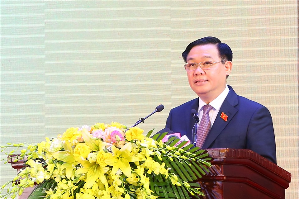 Chủ tịch Quốc hội Vương Đình Huệ phát biểu tại buổi lễ. Ảnh: Minh Khuê