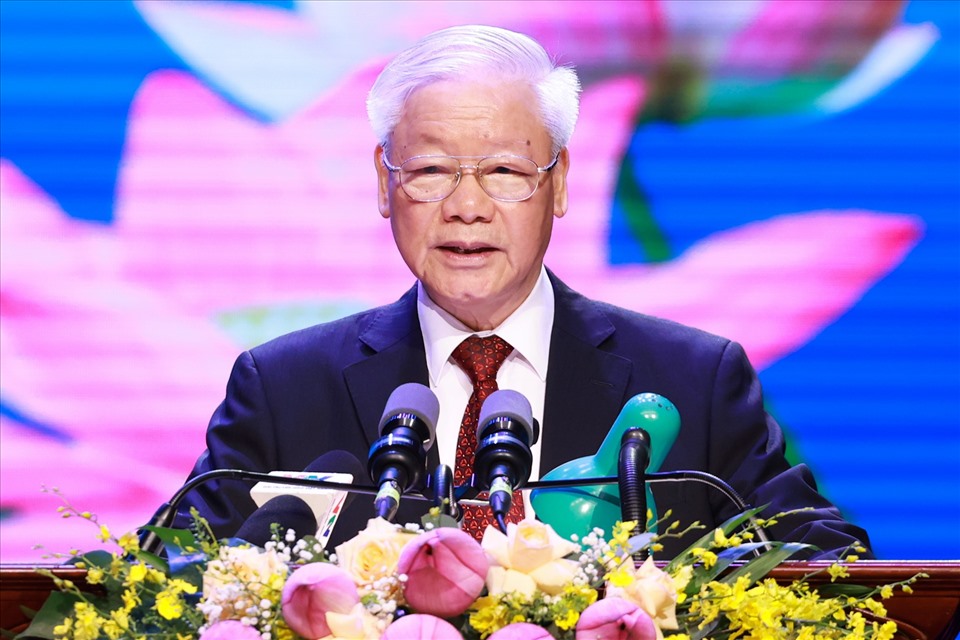 Tổng Bí thư Nguyễn Phú Trọng dự và phát biểu tại lễ kỷ niệm ngày 18.7. Ảnh: Hải Nguyễn