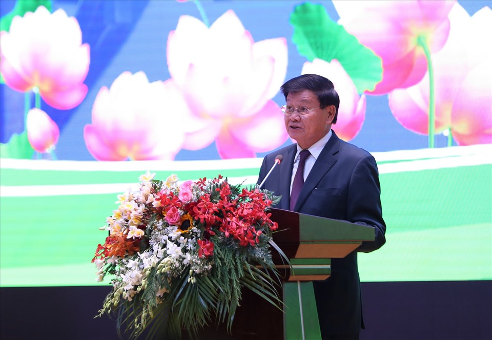 Tổng Bí thư, Chủ tịch nước Lào Thongloun Sisoulith phát biểu tại Lễ kỷ niệm.
