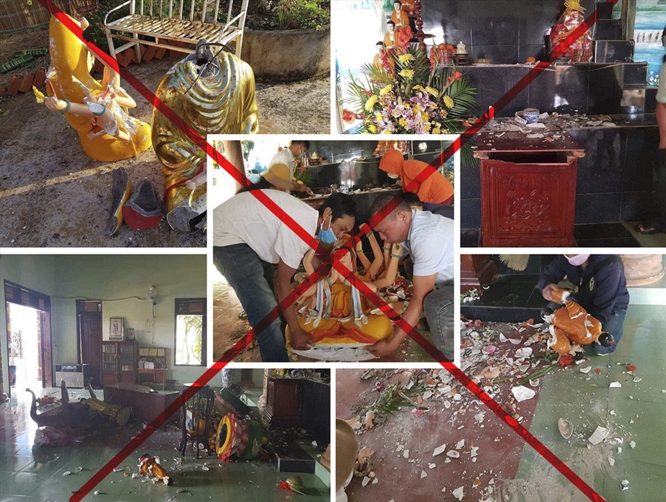Những hình ảnh được người đăng tải với nội dung khẳng định là một ngôi chùa có tên là Phúc Thọ ở Mường Nhé, Điện Biên bị đập phá.