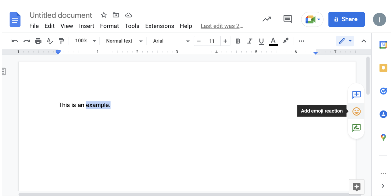 Biểu tượng cảm xúc trên Google Docs. Ảnh chụp màn hình