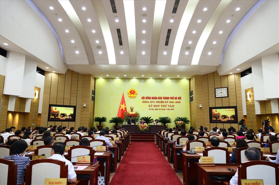 Toàn cảnh kỳ họp thứ 8 HĐND thành phố Hà Nội.