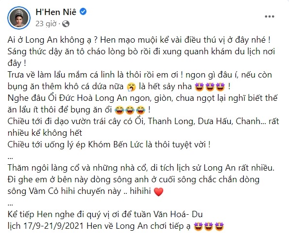 Chia sẻ của H'Hen Niê trên trang cá nhân.