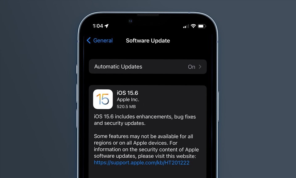 Ghi chú bản cập nhật iOS 15.6 của Apple. Ảnh chụp màn hình