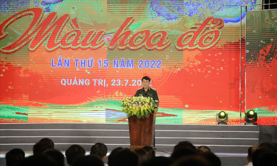 Đại tướng Lương Cường, Ủy viên Bộ Chính trị, Chủ nhiệm Tổng cục Chính trị Quân đội nhân dân Việt Nam phát biểu tại chương trình. Ảnh: Hưng Thơ.