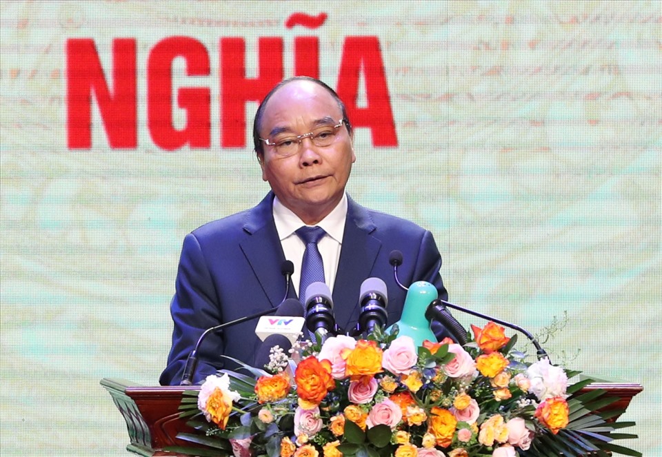 Chủ tịch nước Nguyễn Xuân Phúc phát biểu tại buổi lễ. Ảnh Hải Nguyễn