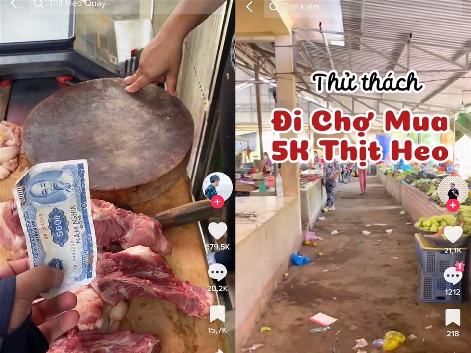 Những video đi chợ mua thịt giá 5.000 đồng gây sốt trên mạng xã hội, thu về hàng trăm nghìn lượt xem, thả tim. Ảnh: CMH.