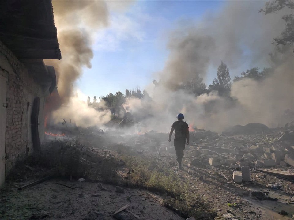 Quang cảnh hoang tàn ở thị trấn Toretsk, Donetsk, Ukraina ngày 27.7.2022. Ảnh: Bộ Tình trạng khẩn cấp Ukraina