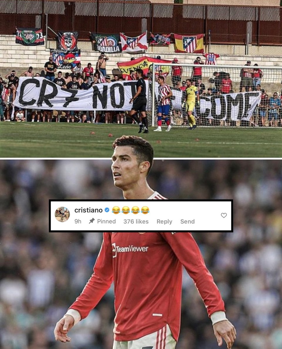 Đây là cách Ronaldo phản hồi lại thông điệp từ cổ động viên Atletico Madrid. Ảnh: Marca