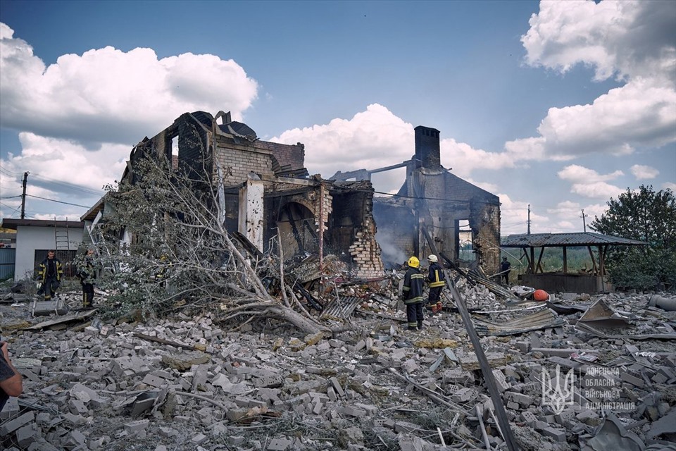 Nhà cửa bị phá huỷ ở Kramatorsk, Ukraina, ngày 29.7.2022. Ảnh: Chính quyền quân sự khu vực Donetsk