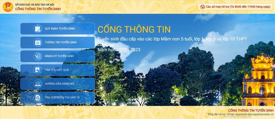 Cổng thông tin đăng kí tuyển sinh đầu cấp trực tuyến tại Hà Nội. Ảnh chụp màn hình