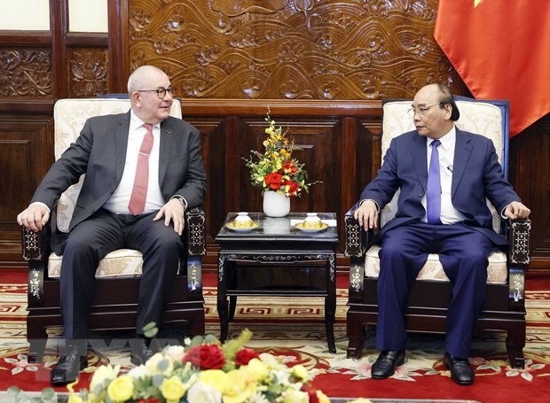 Chủ tịch nước Nguyễn Xuân Phúc tiếp Đại sứ Vương quốc Bỉ Paul Jansen đến chào từ biệt, kết thúc nhiệm kỳ công tác tại Việt Nam. Ảnh: TTXVN