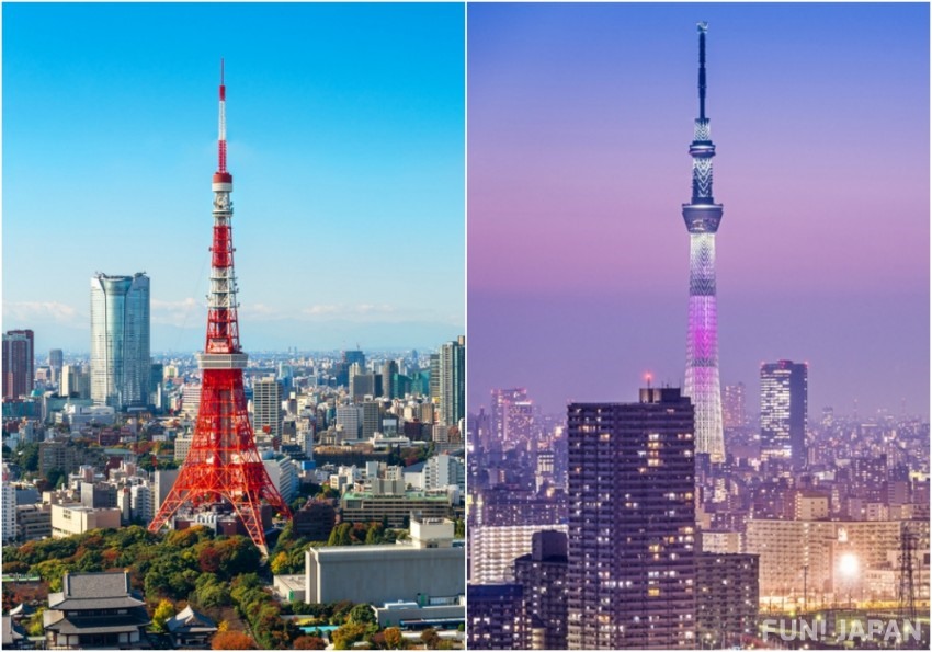 Tokyo như một Nhật Bản thu nhỏ với rất nhiều điểm đến thú vị để khám phá như tháp truyền hình Tokyo Skytree, phố cổ Yanaka, khu phố điện tử Akihabara chuyên dành cho các tín đồ đam mê công nghệ và văn hóa Nhật Bản, đảo nhân tạo Odaiba, Shibuya - kinh đô thời trang của Tokyo... - Ảnh tháp Tokyo và Tokyo Skytree: Fun!Japan