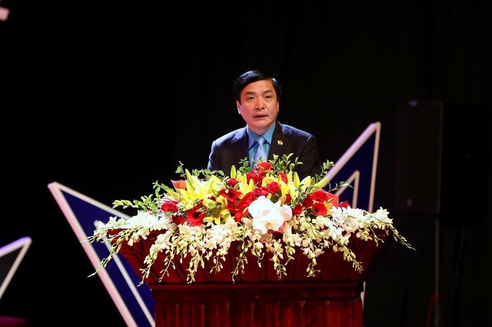 Ông Bùi Văn Cường - Ủy viên Trung ương Đảng, Chủ tịch Tổng LĐLĐVN phát biểu tại buổi lễ. Ảnh: Sơn Tùng