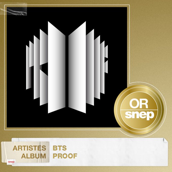 “Proof” của BTS là album thứ 5 đạt giải vàng tại Pháp. Ảnh: Twitter