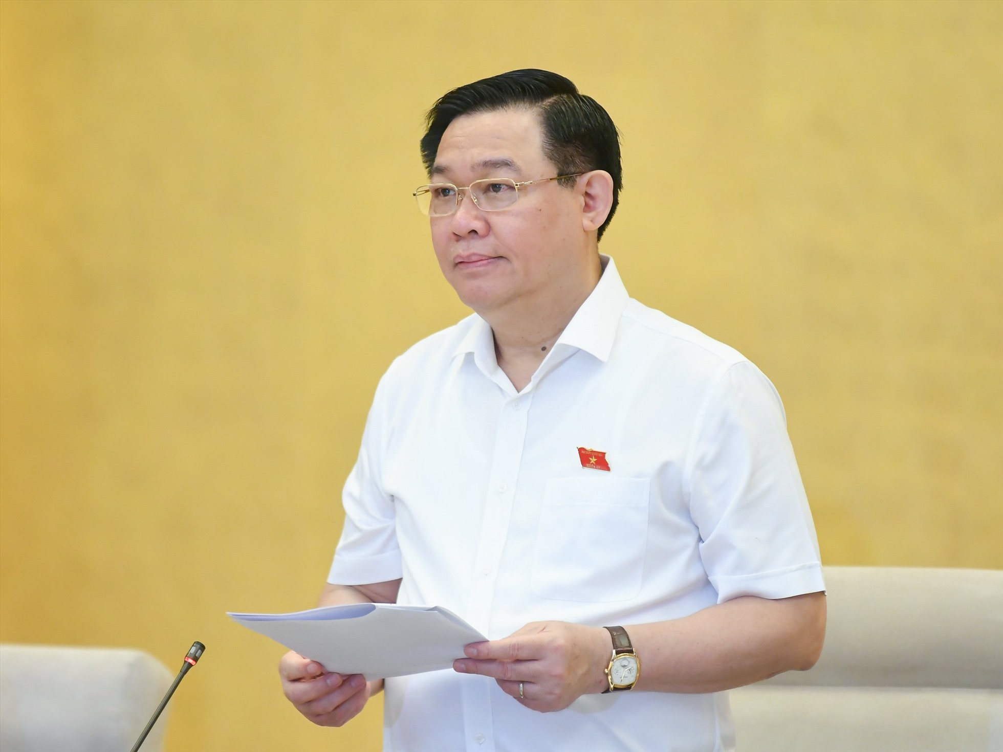 Chủ tịch Quốc hội Vương Đình Huệ phát biểu.