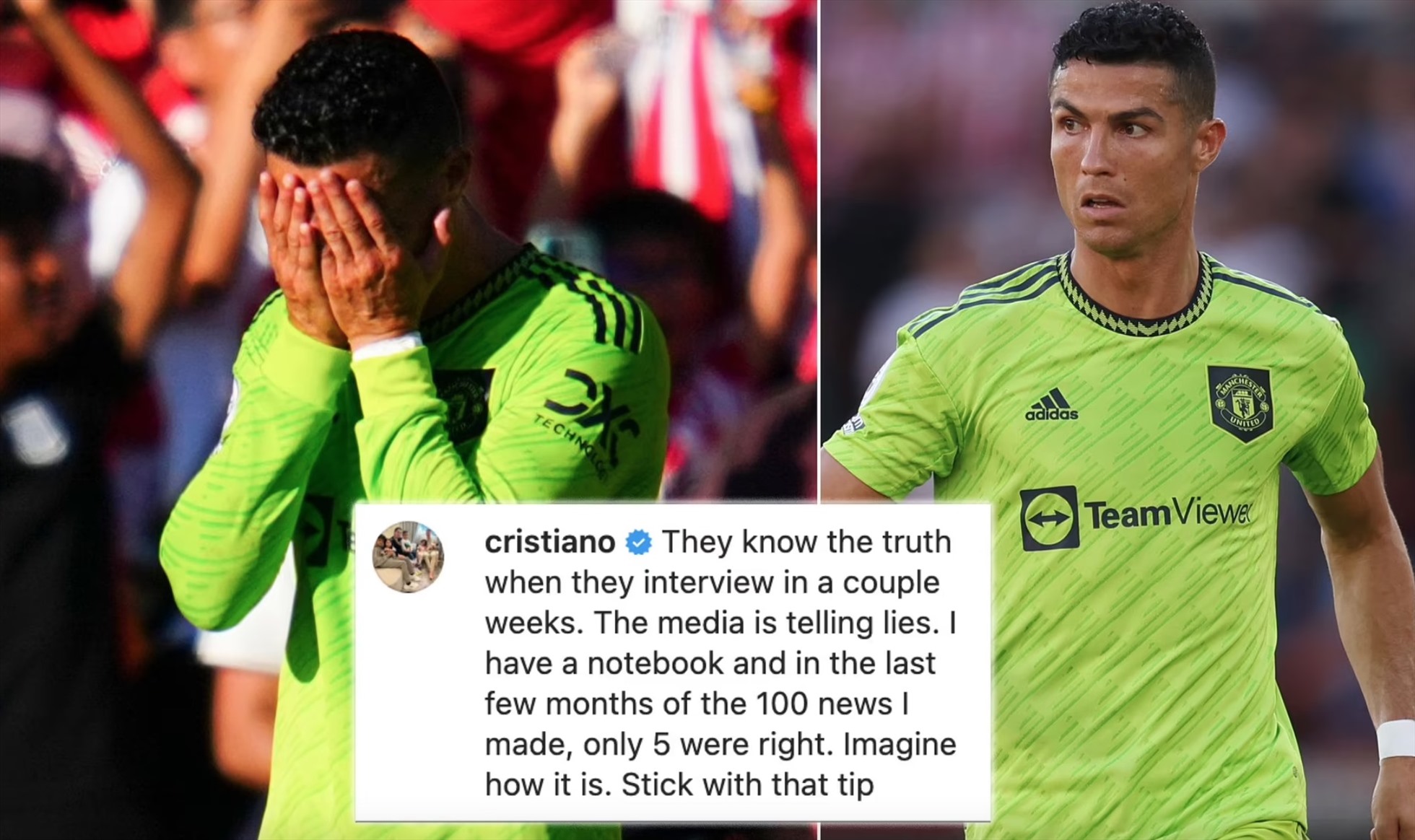 Ronaldo chỉ trích truyền thông và báo chí toàn đưa những điều dối trá về anh. Ảnh: Twitter