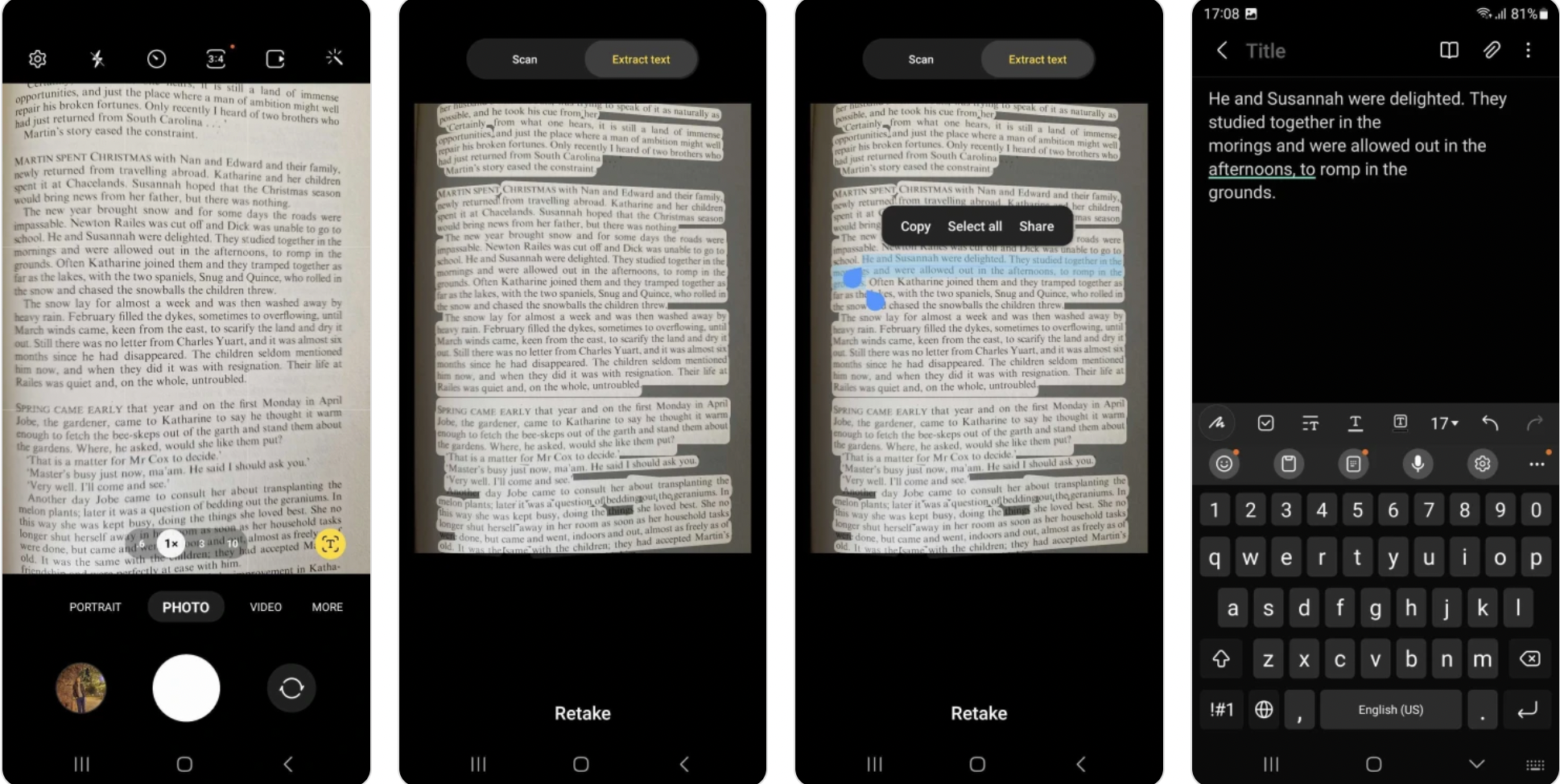 Beta One UI 5 có thể trích xuất văn bản từ một hình ảnh bằng biểu tượng màu vàng mới với chữ “T“. Ảnh chụp màn hình