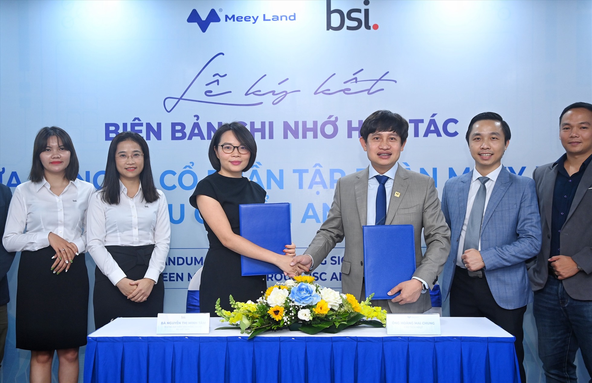 Công ty Cổ phần Tập đoàn Meey Land và BSI Việt Nam tiến hành ký kết biên bản ghi nhớ. Ảnh: Đ.T.