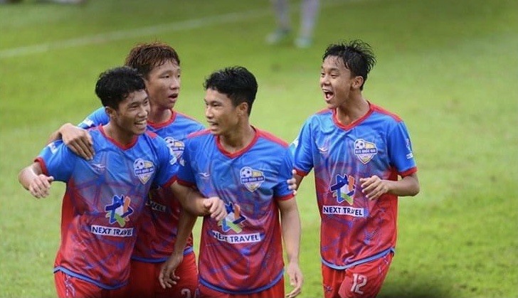 Trần Gia Hưng là người ghi bàn thắng duy nhất cho U15 PVF. Ảnh: PVF