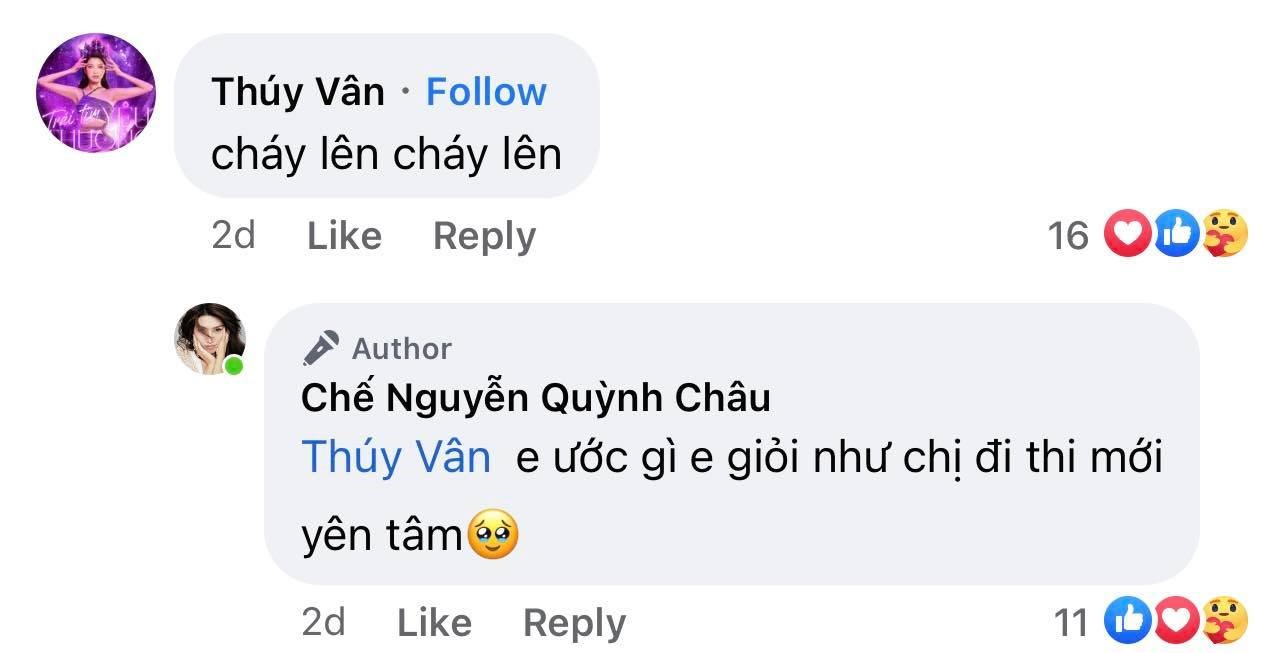 Hoàng Yến chúc mừng Chế Nguyễn Quỳnh Châu trên facebook. Ảnh: NSCC