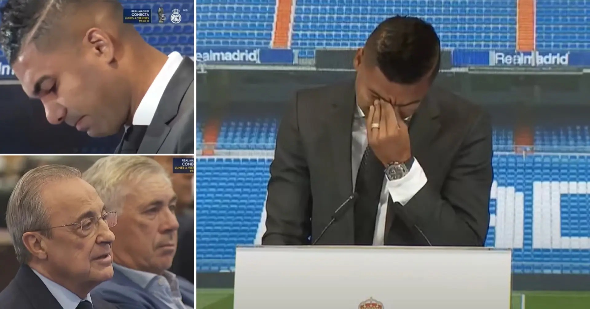 Casemiro khóc trong buổi chia tay Real Madrid. Ảnh: AFP