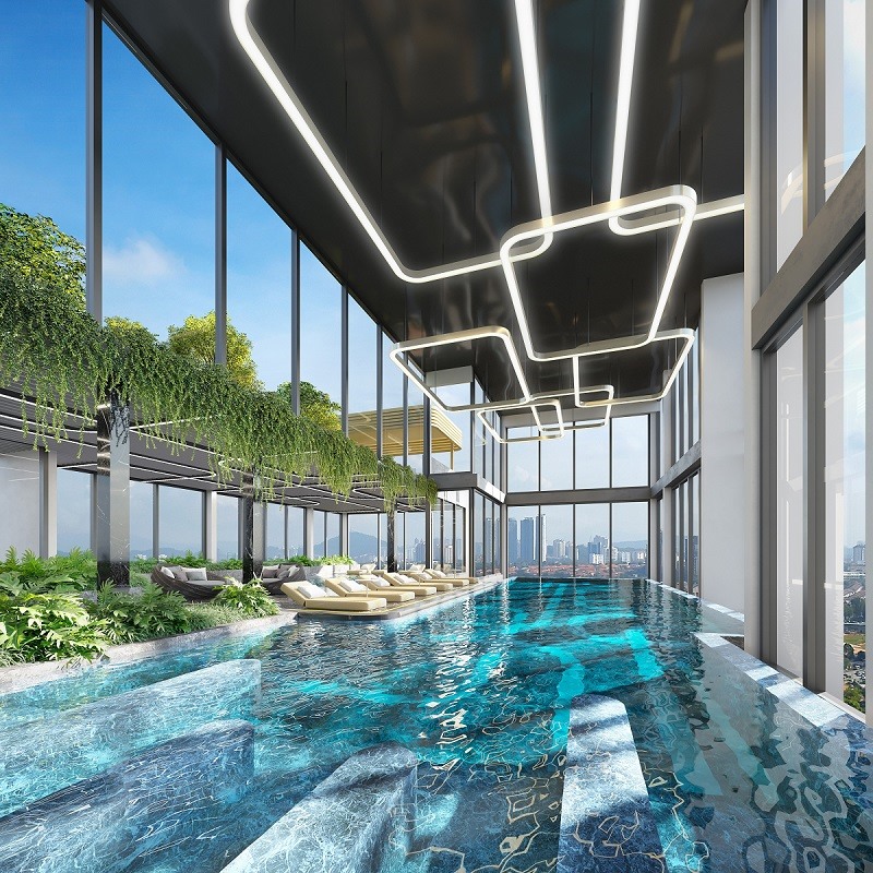 Bể bơi riêng trên tầng thượng mỗi toà nhà với thiết kế xanh độc đáo. Ảnh phối cảnh.