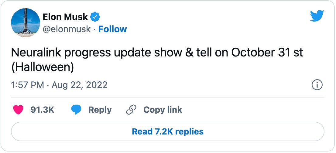 Elon Musk đã thông báo vào sự kiện cuối tháng 10 của công ty trên Twitter. Ảnh chụp màn hình