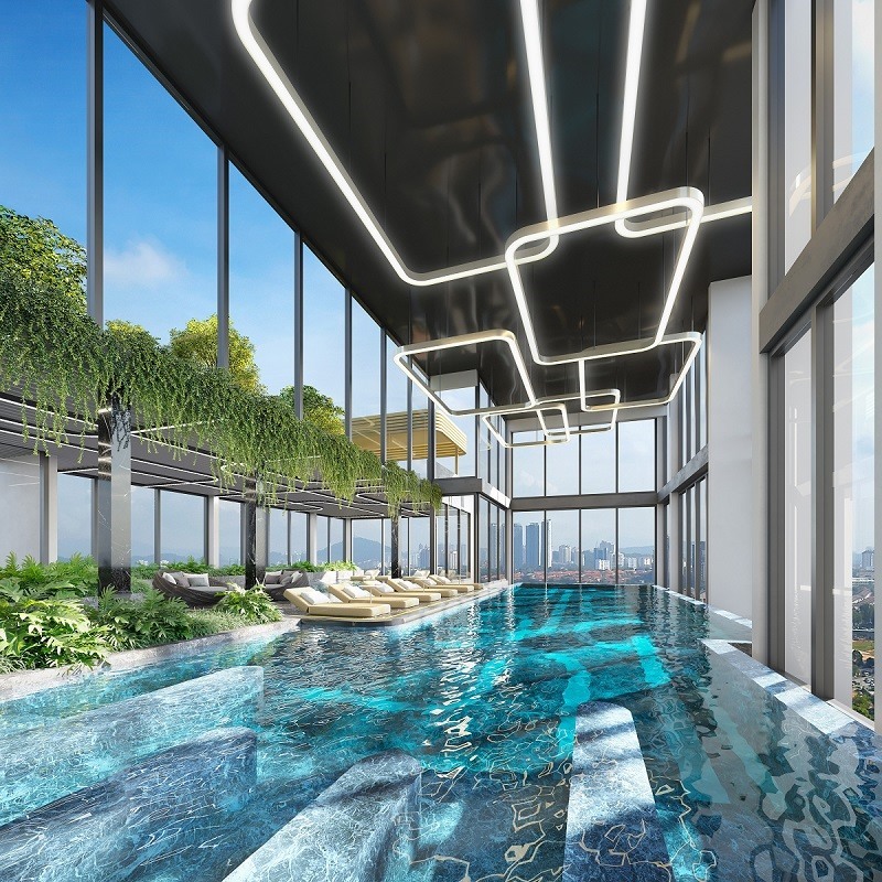 Bể bơi riêng trên tầng thượng mỗi toà nhà với thiết kế xanh độc đáo. Ảnh phối cảnh