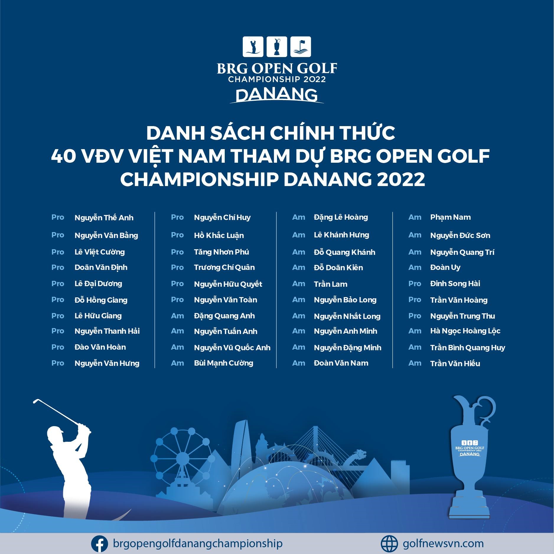 Danh sách các golfer Việt Nam tranh tài tại BRG Open Golf Championship Danang 2022. Ảnh: BRG Open Golf