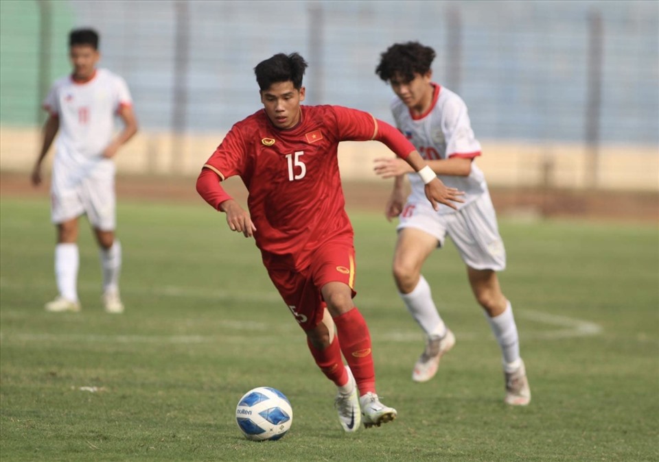 U16 Việt Nam dễ dàng đánh bại đối thủ với tỉ số 5-0. Ảnh: VFF