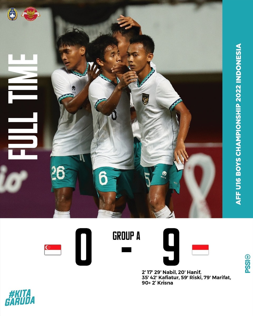 Chiến thắng 9-0 giúp U16 Indonesia vượt qua U16 Việt Nam. Ảnh: PSSI