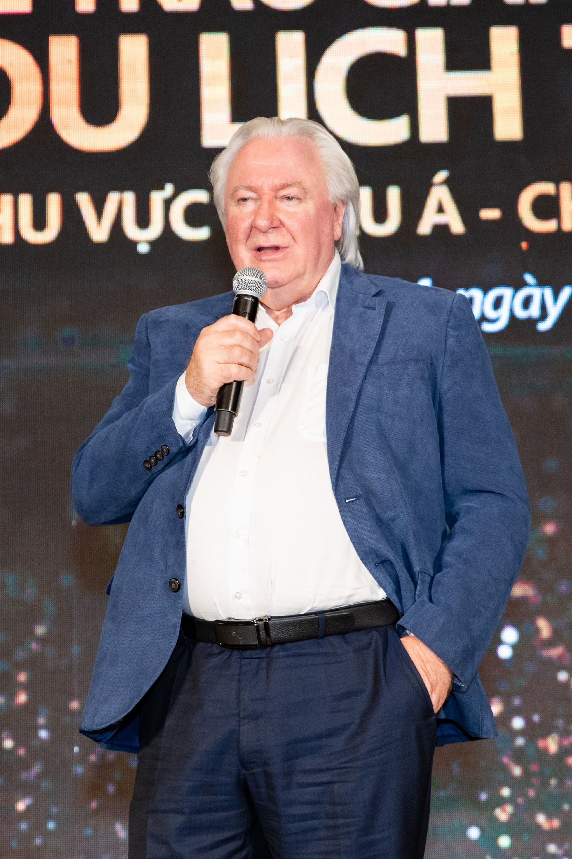 Ông Graham Cooke – Chủ tịch kiêm Nhà sáng lập WTA phát biểu tại buổi họp báo. Ảnh: BTC.