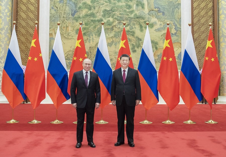 Chủ tịch Trung Quốc Tập Cận Bình đón và hội đàm với Tổng thống Nga Vladimir Putin tại Bắc Kinh, ngày 4.2.2022. Ảnh: Tân Hoa Xã