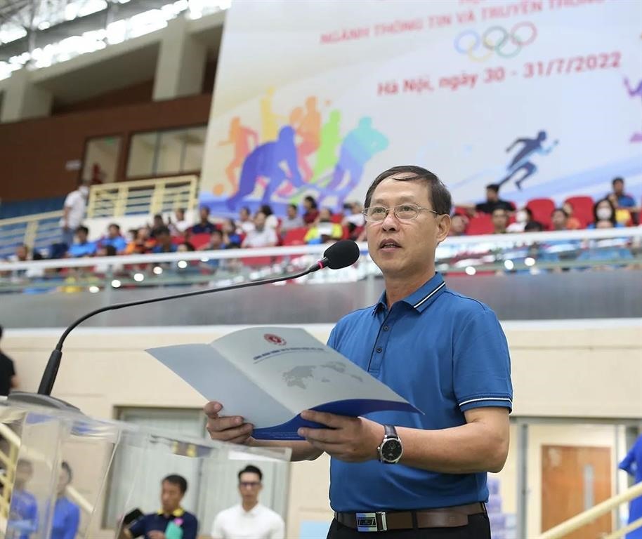 Ông Chu Văn Bình phát biểu tại Lễ Khai mạc Hội thao ngành Thông tin và Truyền thông năm 2022.