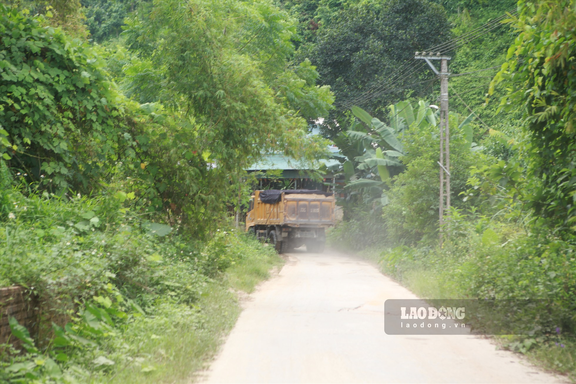 Các xe lấy đấy đá từ mỏ quặng tại thôn Trực Bình, xã Minh Bảo để chở về Nhà máy chế biến khoáng sản của Công ty CP Khoáng sản Yên Bái YVG.